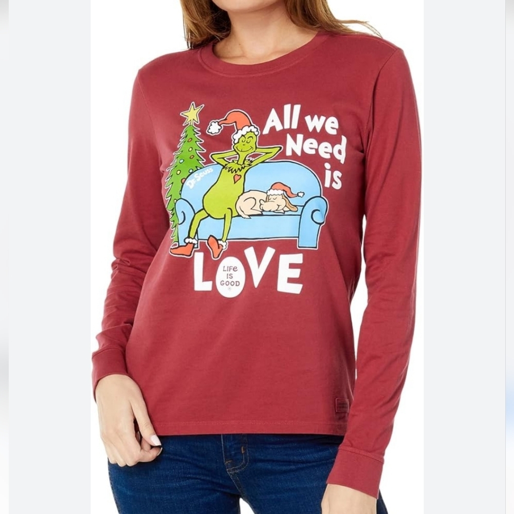 Life Is Good Dr. Seuss Holidays Long Sleeve Red Shirt Size L